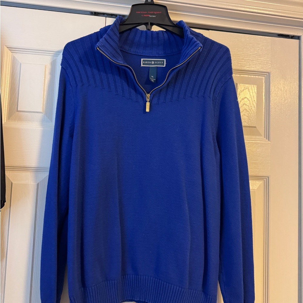 Karen Scott Deep Blue Ribbed Crewneck Sweater